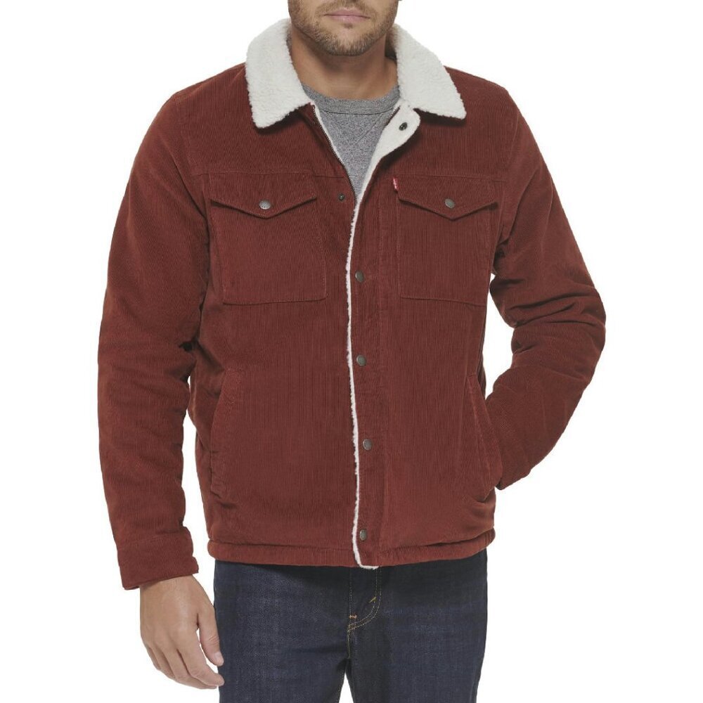 Men's Corduroy Sherpa Trucker Jacket - Dual Closure, Lightweight